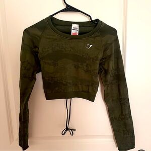 GYMSHARK ADAPT CAMO SEAMLESS LACE UP BACK TOP